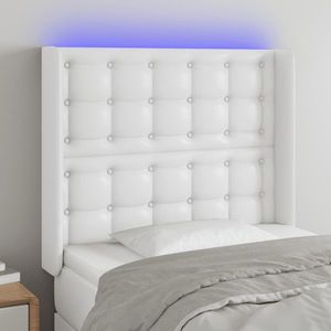 vidaXL Tăblie de pat cu LED, alb, 83x16x118/128 cm, piele ecologică imagine