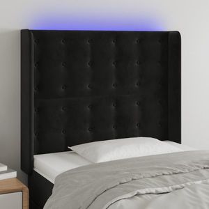 vidaXL Tăblie de pat cu LED, negru, 83x16x118/128 cm, catifea imagine