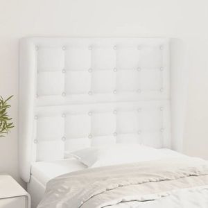 vidaXL Tăblie de pat cu aripioare, alb, 93x23x118/128 cm, piele eco imagine