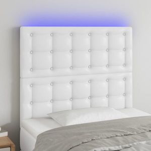 vidaXL Tăblie de pat cu LED, alb, 90x5x118/128 cm, piele ecologică imagine