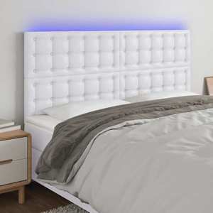 vidaXL Tăblie cu LED-uri, alb, 160x5x118/128 cm, piele ecologică imagine