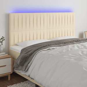 vidaXL Tăblie de pat cu LED, crem, 180x5x118/128 cm, textil imagine