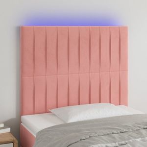 vidaXL Tăblie de pat cu LED, roz, 90x5x118/128 cm, catifea imagine