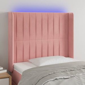 vidaXL Tăblie de pat cu LED, roz, 93x16x118/128 cm, catifea imagine