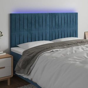 vidaXL Tăblie de pat cu LED, albastru închis, 200x5x118/128cm catifea imagine