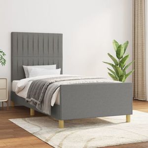vidaXL Cadru de pat cu tăblie, gri închis, 90x190 cm, textil imagine