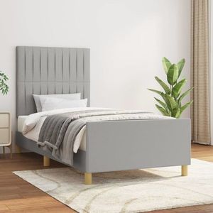 vidaXL Cadru de pat cu tăblie, gri deschis, 90x200 cm, textil imagine