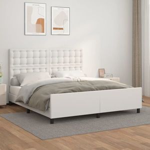 vidaXL Cadru de pat cu tăblie, alb, 160x200 cm, piele ecologică imagine