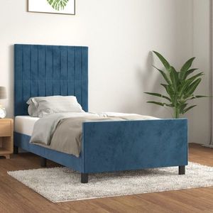 vidaXL Cadru de pat cu tăblie, albastru închis, 100x200 cm, catifea imagine