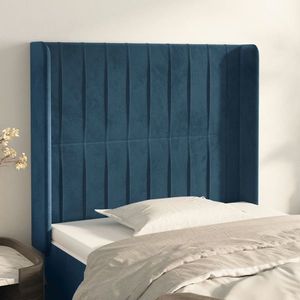 vidaXL Tăblie pat cu aripioare albastru închis 93x16x118/128cm catifea imagine