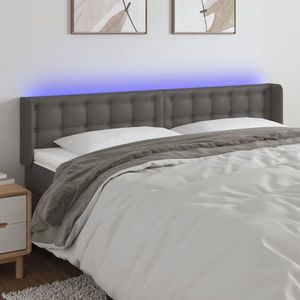 vidaXL Tăblie de pat cu LED, gri, 203x16x78/88 cm, piele ecologică imagine
