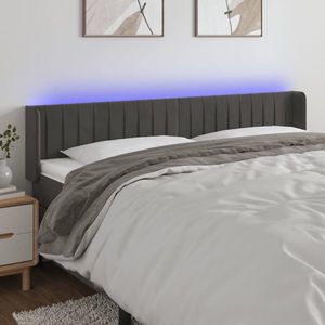 vidaXL Tăblie de pat cu LED gri închis 183x16x78/88 cm catifea imagine