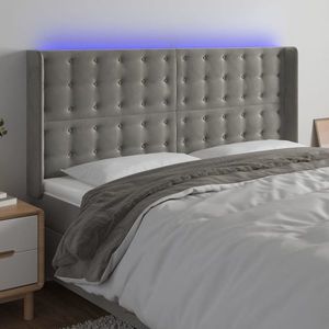 vidaXL Tăblie de pat cu LED, gri deschis, 163x16x118/128 cm, catifea imagine