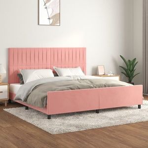 vidaXL Cadru de pat cu tăblie, roz, 200x200 cm, catifea imagine