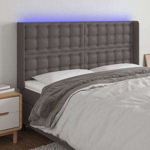 vidaXL Tăblie de pat cu LED, gri, 203x16x118/128 cm, piele ecologică imagine