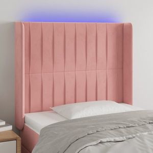 vidaXL Tăblie de pat cu LED, roz, 83x16x118/128 cm, catifea imagine