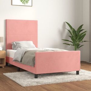 vidaXL Cadru de pat cu tăblie, roz, 90x190 cm, catifea imagine