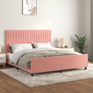 vidaXL Cadru de pat cu tăblie, roz, 160x200 cm, catifea imagine