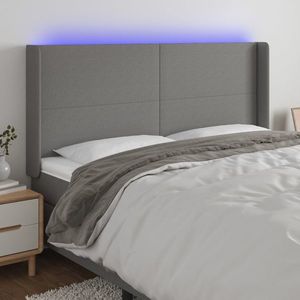 vidaXL Tăblie de pat cu LED, gri închis, 183x16x118/128 cm, textil imagine