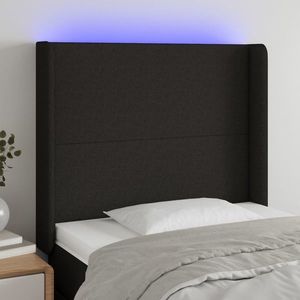 vidaXL Tăblie de pat cu LED, negru, 93x16x118/128 cm, textil imagine