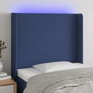 vidaXL Tăblie de pat cu LED, albastru, 93x16x118/128 cm, textil imagine