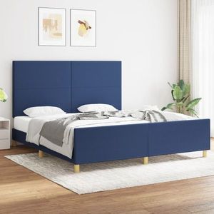 vidaXL Cadru de pat cu tăblie, albastru, 180x200 cm, textil imagine