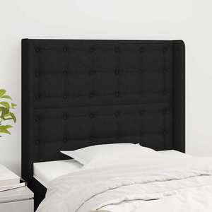 vidaXL Tăblie de pat cu aripioare, negru, 93x16x118/128 cm, textil imagine