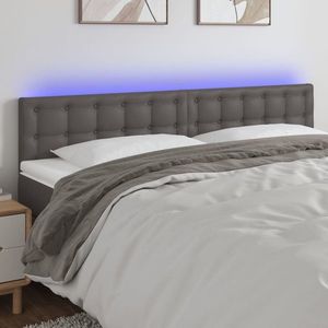 vidaXL Tăblie de pat cu LED, gri, 180x5x78/88 cm, piele ecologică imagine