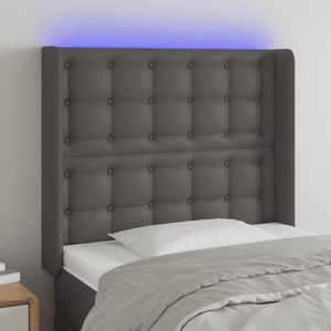 vidaXL Tăblie de pat cu LED, gri , 93x16x118/128 cm, piele ecologică imagine
