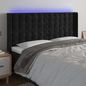 vidaXL Tăblie de pat cu LED, negru, 203x16x118/128 cm, catifea imagine
