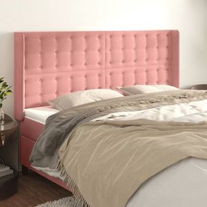 vidaXL Tăblie de pat cu aripioare, roz, 203x16x118/128 cm, catifea imagine