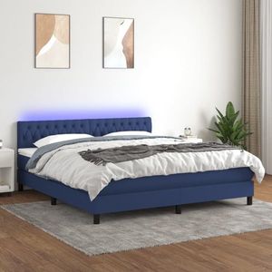 vidaXL Pat cu arcuri, saltea și LED, albastru, 160x200 cm, textil imagine