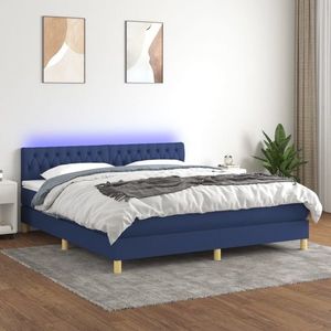 vidaXL Pat cu arcuri, saltea și LED, albastru, 180x200 cm, textil imagine