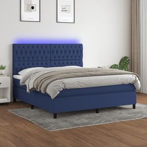 vidaXL Pat cu arcuri, saltea și LED, albastru, 180x200 cm, textil imagine