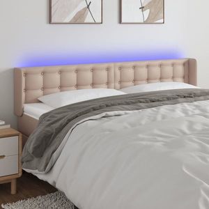 vidaXL Tăblie de pat cu LED, cappuccino 203x16x78/88cm piele ecologică imagine