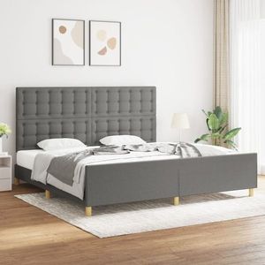 vidaXL Cadru de pat cu tăblie, gri închis, 200x200 cm, textil imagine