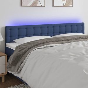 vidaXL Tăblie de pat cu LED, albastru, 160x5x78/88 cm, textil imagine