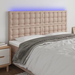 vidaXL Tăblie de pat cu LED, cappuccino, 200x5x118/128 cm, piele eco imagine