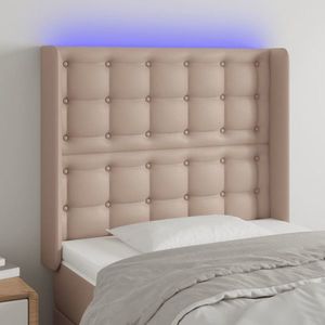 vidaXL Tăblie de pat cu LED, cappuccino, 103x16x118/128 cm, piele eco imagine