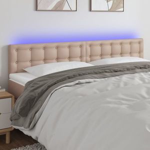 vidaXL Tăblie de pat cu LED cappuccino 180x5x78/88cm piele ecologică imagine