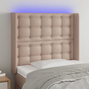 vidaXL Tăblie de pat cu LED cappuccino 93x16x118/128cm piele ecologică imagine