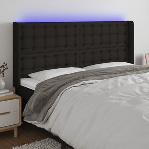 vidaXL Tăblie de pat cu LED, negru, 203x16x118/128 cm, textil imagine
