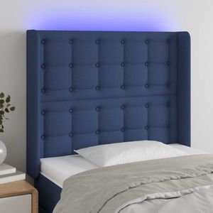 vidaXL Tăblie de pat cu LED, albastru, 103x16x118/128 cm, textil imagine