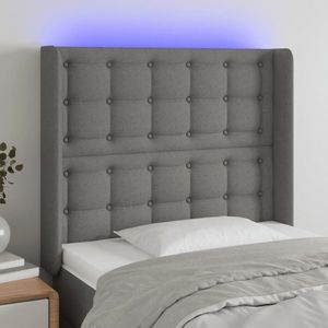 vidaXL Tăblie de pat cu LED, gri închis, 103x16x118/128 cm, textil imagine