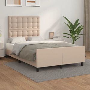 vidaXL Cadru de pat cu tăblie, cappuccino, 120x200 cm, piele ecologică imagine