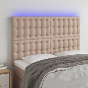 vidaXL Tăblie de pat cu LED, cappuccino, 144x5x118/128 cm, piele eco imagine