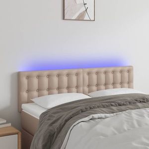vidaXL Tăblie de pat cu LED cappuccino 144x5x78/88 cm piele ecologică imagine