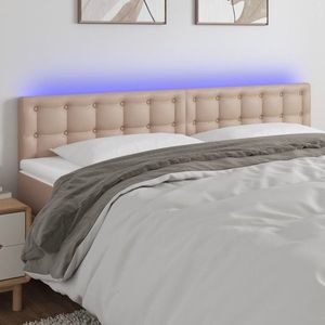 vidaXL Tăblie de pat cu LED cappuccino 160x5x78/88 cm piele ecologică imagine