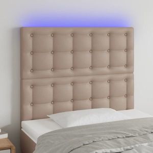 vidaXL Tăblie de pat cu LED cappuccino 80x5x118/128cm, piele ecologică imagine