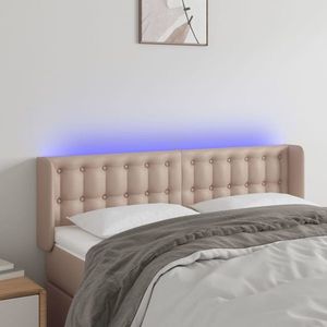 vidaXL Tăblie de pat cu LED cappuccino 147x16x78/88 cm piele ecologică imagine